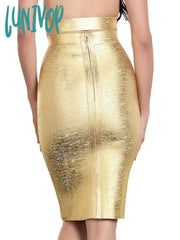Lunivop Women Summer Skirt Sexy Black Silver Gold Bronzing Bandage High Street Skinny Party Midi