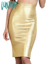 Lunivop Women Summer Skirt Sexy Black Silver Gold Bronzing Bandage High Street Skinny Party Midi