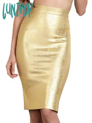 Lunivop Women Summer Skirt Sexy Black Silver Gold Bronzing Bandage High Street Skinny Party Midi