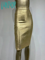 Lunivop Women Summer Skirt Sexy Black Silver Gold Bronzing Bandage High Street Skinny Party Midi