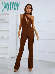 Lunivop Women Summer Style Sexy One Shoulder Key Hole Bodycon Bandage Jumpsuit High Street Rompers