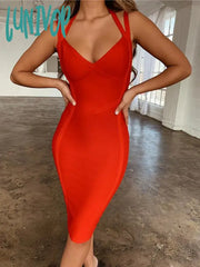 Lunivop Women Summer Style Sexy V Neck Backless Black Red Bandage Dress Fashion Evening Party
