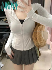 Lunivop Women Thin Summer Casual Jackets Fashion Japanese Solid Slim Y2K Aesthetic Hooded Coat