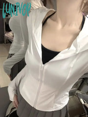 Lunivop Women Thin Summer Casual Jackets Fashion Japanese Solid Slim Y2K Aesthetic Hooded Coat