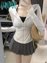 Lunivop Women Thin Summer Casual Jackets Fashion Japanese Solid Slim Y2K Aesthetic Hooded Coat