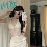 Lunivop Women Two-Piece Swimwear Swimsuit White Korean Style 2 Piece Beach Wear Swimsuit Set With Skirt And Cardigan