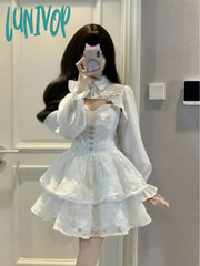 Lunivop Women Two Pieces Sets Crop Overshirt + Spaghetti Strap Lace Dress Y2K Aesthetic Streetwear