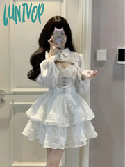 Lunivop Women Two Pieces Sets Crop Overshirt + Spaghetti Strap Lace Dress Y2K Aesthetic Streetwear