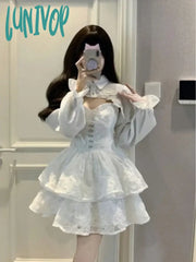 Lunivop Women Two Pieces Sets Crop Overshirt + Spaghetti Strap Lace Dress Y2K Aesthetic Streetwear