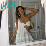 Lunivop Women White One Shoulder Hollowed Out Mini Dress Sexy Off Vest Backless Satin Robe 2024