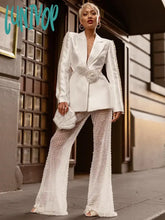 Lunivop Women Winter Luxury Sexy Long Sleeve V Neck Pearl Beading White Pants Set Celebrity
