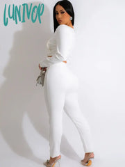 Lunivop Women Winter Sexy Long Sleeve Buckles Diamonds Black White Red Pants Bandage Set Celebrity
