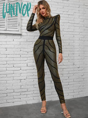 Lunivop Women Winter Sexy Long Sleeve Luxury Diamonds Crystal Two Piece Pants Bandage Set Celebrity