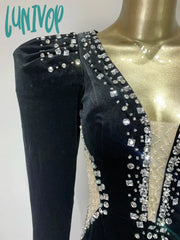 Lunivop Women Winter Sexy One Shoulder Long Sleeve Beading Diamonds Maxi Gowns Dress Elegant