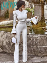 Lunivop Women Winter Style Sexy Long Sleeve Flare Black White Two Pieces Bandage Set Fashion Party