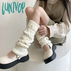 Lunivop Women Winter Warm Wool Knitted Leg Warmers Metal Label Korean Calf Socks Vintage Y2K