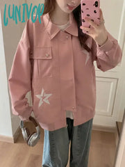 Lunivop Women Y2K All Match Star Print Pockets Jackets Korean Loose Streetwear Chaquetas Autumn