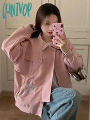 Lunivop Women Y2K All Match Star Print Pockets Jackets Korean Loose Streetwear Chaquetas Autumn
