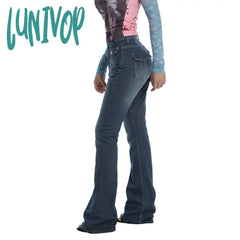Lunivop Women Y2K Low Waisted Pants Graphic Stars Patterned Wide Leg Denim Jeans Straight Casual