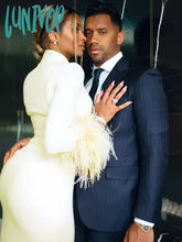 Lunivop Women Yellow Feather Maxi Long Sleeve Bandage Dress Vestidos De Fiesta Elegantes Para Mujer