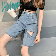 Lunivop Women’s A-Line Wide Leg Denim Shorts Summer New Street Style Young Girl Sexy Simple