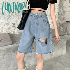 Lunivop Women’s A-Line Wide Leg Denim Shorts Summer New Street Style Young Girl Sexy Simple