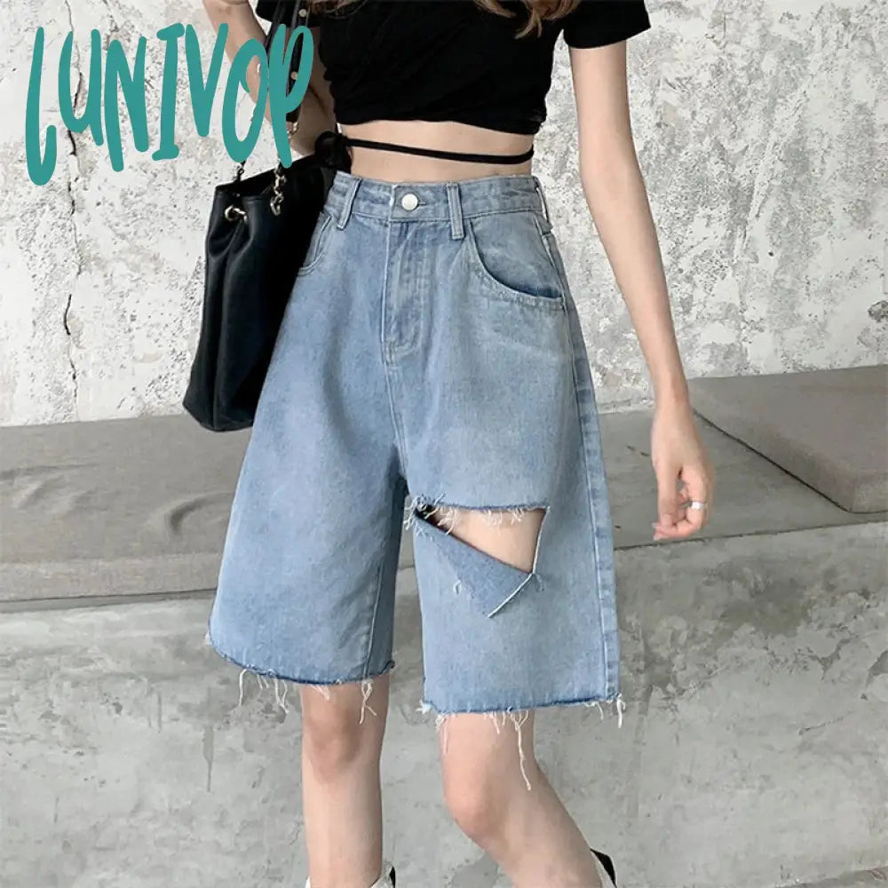 Lunivop Women’s A-Line Wide Leg Denim Shorts Summer New Street Style Young Girl Sexy Simple