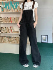 Lunivop Women’s American Black Denim Strap Pants Summer New Street Unisex Style Rompers Female