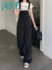 Lunivop Women’s American Black Denim Strap Pants Summer New Street Unisex Style Rompers Female