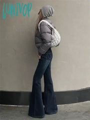 Lunivop Women’s American Blue Flare Jeans High Waist Wide Leg Pants Y2K Style Fashion Streetwear
