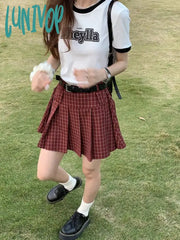 Lunivop Women’s American Retro College Style Pleated Mni Skirt Summer New Chic Young Girl High