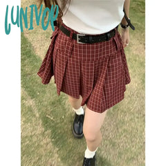Lunivop Women’s American Retro College Style Pleated Mni Skirt Summer New Chic Young Girl High