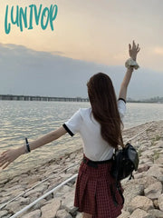 Lunivop Women’s American Retro College Style Pleated Mni Skirt Summer New Chic Young Girl High