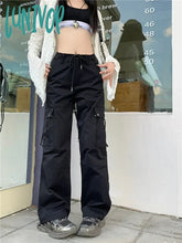 Lunivop Women’s American Retro High Waist Lace Up Black Casual Pants Spring Autumn New Street