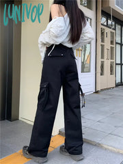 Lunivop Women’s American Retro High Waist Lace Up Black Casual Pants Spring Autumn New Street