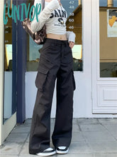 Lunivop Women’s American Retro High Waist Straight Barrel Dark Grey Casual Pants Spring Autumn