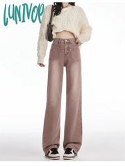 Lunivop Women’s American Retro High Waisted Design Pocket Thin Jeans Street Style Casual Pants