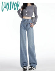 Lunivop Women’s American Retro High Waisted Design Pocket Thin Jeans Street Style Casual Pants