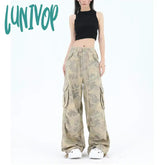 Lunivop Women’s American Retro Hip Hop Camouflage Pants Street Unisex Style Female Loose Wide Leg