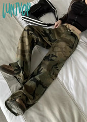 Lunivop Women’s American Retro Hip Hop Camouflage Pants Street Unisex Style Female Loose Wide Leg