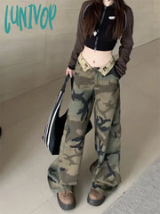 Lunivop Women’s American Retro Hip Hop Camouflage Pants Street Unisex Style Female Loose Wide Leg