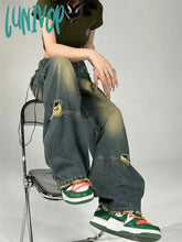 Lunivop Women’s American Street Broken Hole Design Pant Vintage Neutral Style Thin Jeans Female