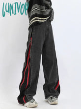 Lunivop Women’s American Street Zipper Design Splicing Pant Vintage Neutral Style Patchwork Jean