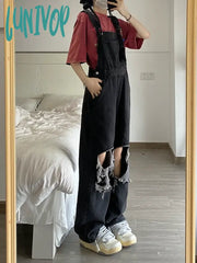 Lunivop Women’s American Style Distressed Shoulder Strap Jeans New Summer Street Unisex Rompers
