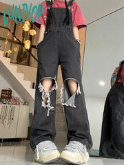 Lunivop Women’s American Style Distressed Shoulder Strap Jeans New Summer Street Unisex Rompers