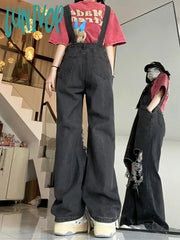 Lunivop Women’s American Style Distressed Shoulder Strap Jeans New Summer Street Unisex Rompers