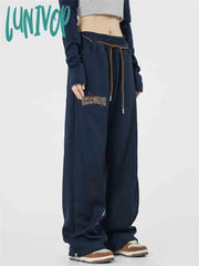 Lunivop Women’s Autumn Sports Neutral Blue Pants Spring Elastic Waist Drawstring Sweatpants