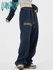 Lunivop Women’s Autumn Sports Neutral Blue Pants Spring Elastic Waist Drawstring Sweatpants