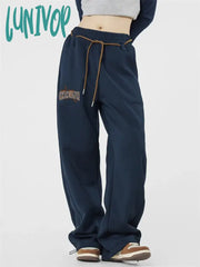 Lunivop Women’s Autumn Sports Neutral Blue Pants Spring Elastic Waist Drawstring Sweatpants