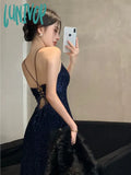 Lunivop Women’s Backless V-Neck Split Maxi Dress Sexy Slim Evening Gown Luxury Dresses Fashion